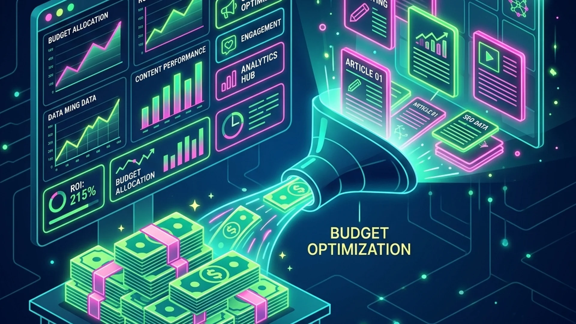 An analytics dashboard representing budgeting and money
