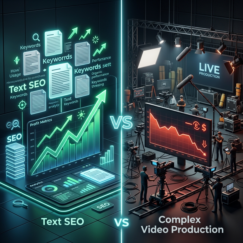Vergleich organischer Text SEO Profit vs teure Video Produktion